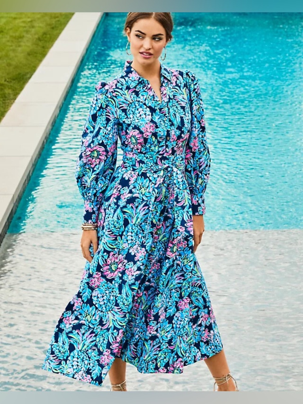 Lilly Pulitzer Mira Midi Dress In High Tide Pineapple Paradise Size 14